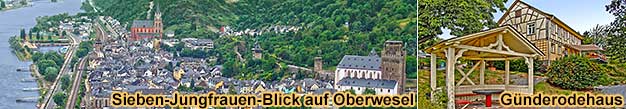 Sieben-Jungfrauen-Blick am Gnderrodehaus auf Oberwesel am Rhein mit Schnburg, Liebfrauenkirche und St.-Martins-Kirche