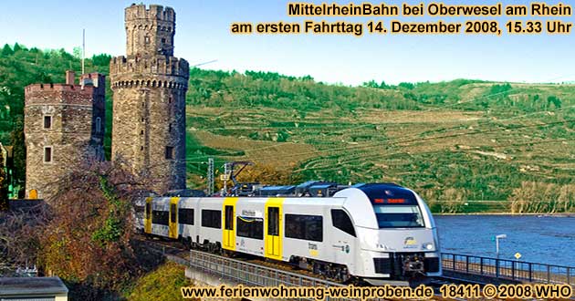 MittelrheinBahn bei Oberwesel am Rhein am ersten Fahrttag 14. Dezember 2008, 15,33 Uhr