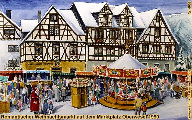 Romantischer Weihnachtsmarkt auf dem Marktplatz Oberwesel im Jahr 1990